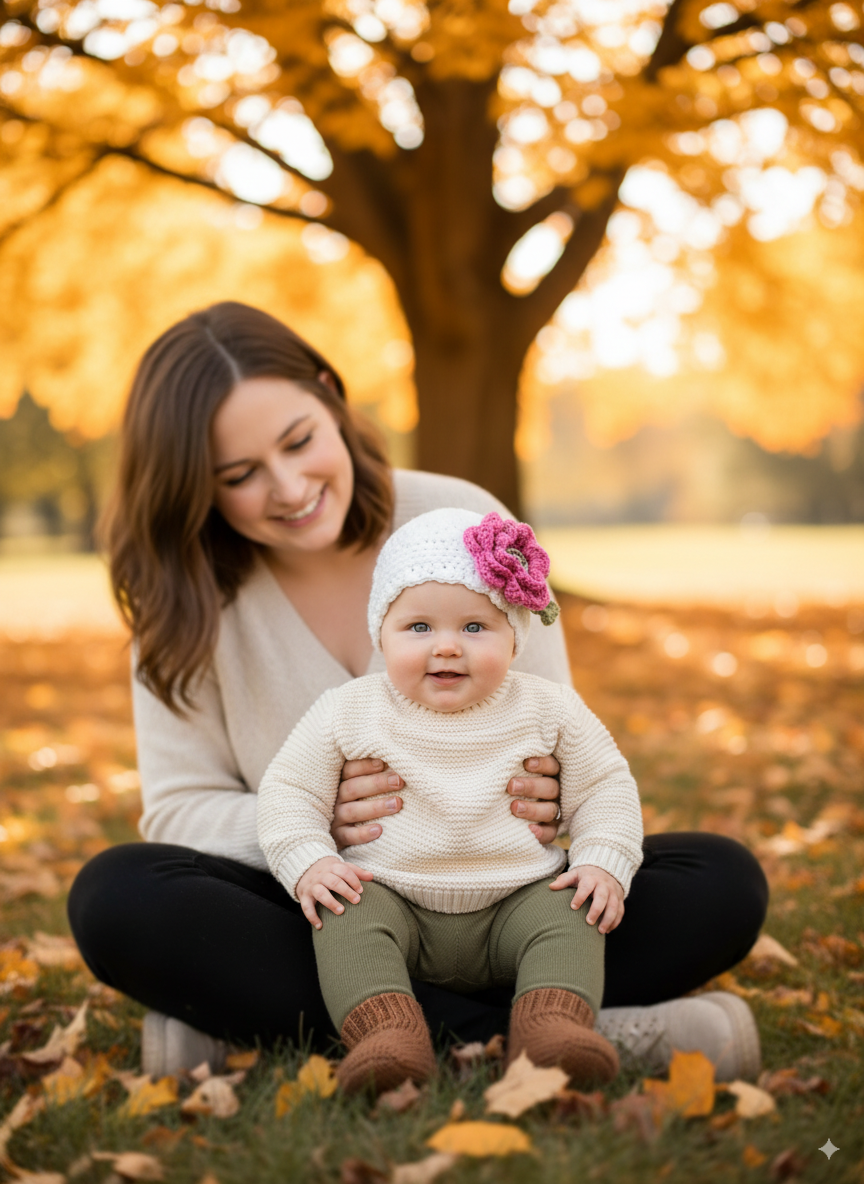 In-Stock 0-6 Month 5 Flower Beanie with 5 Interchangeable Flowers in White