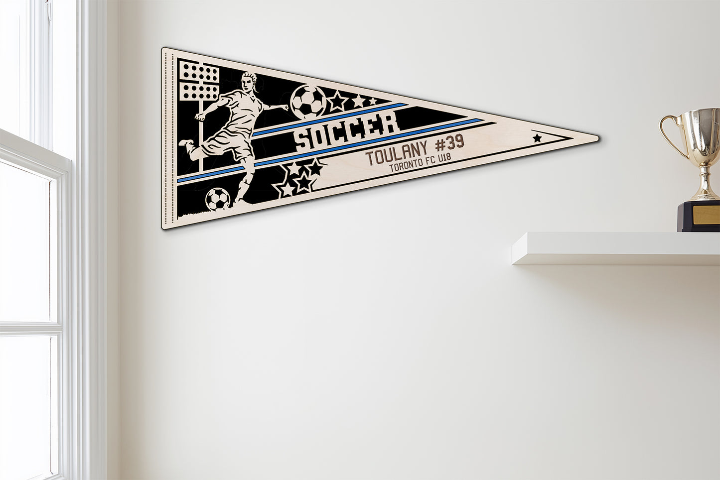 Sports Pennant - Soccer - Personalized with Team, Colours, Name and Number