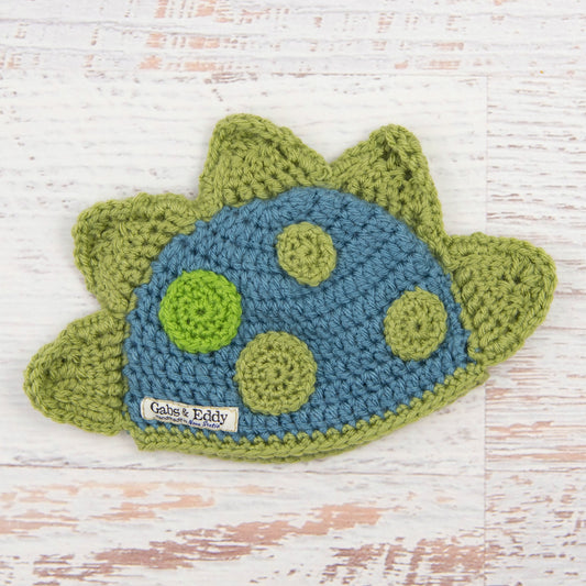 In-Stock 0-6 Month Dinosaur Hat in Dusty Blue with Dusty Green Spikes & Spots