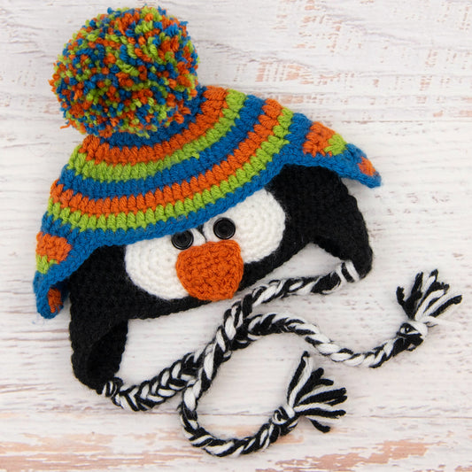 In-Stock 0-6 Month Penguin Hat in Sapphire, Orange & Fern