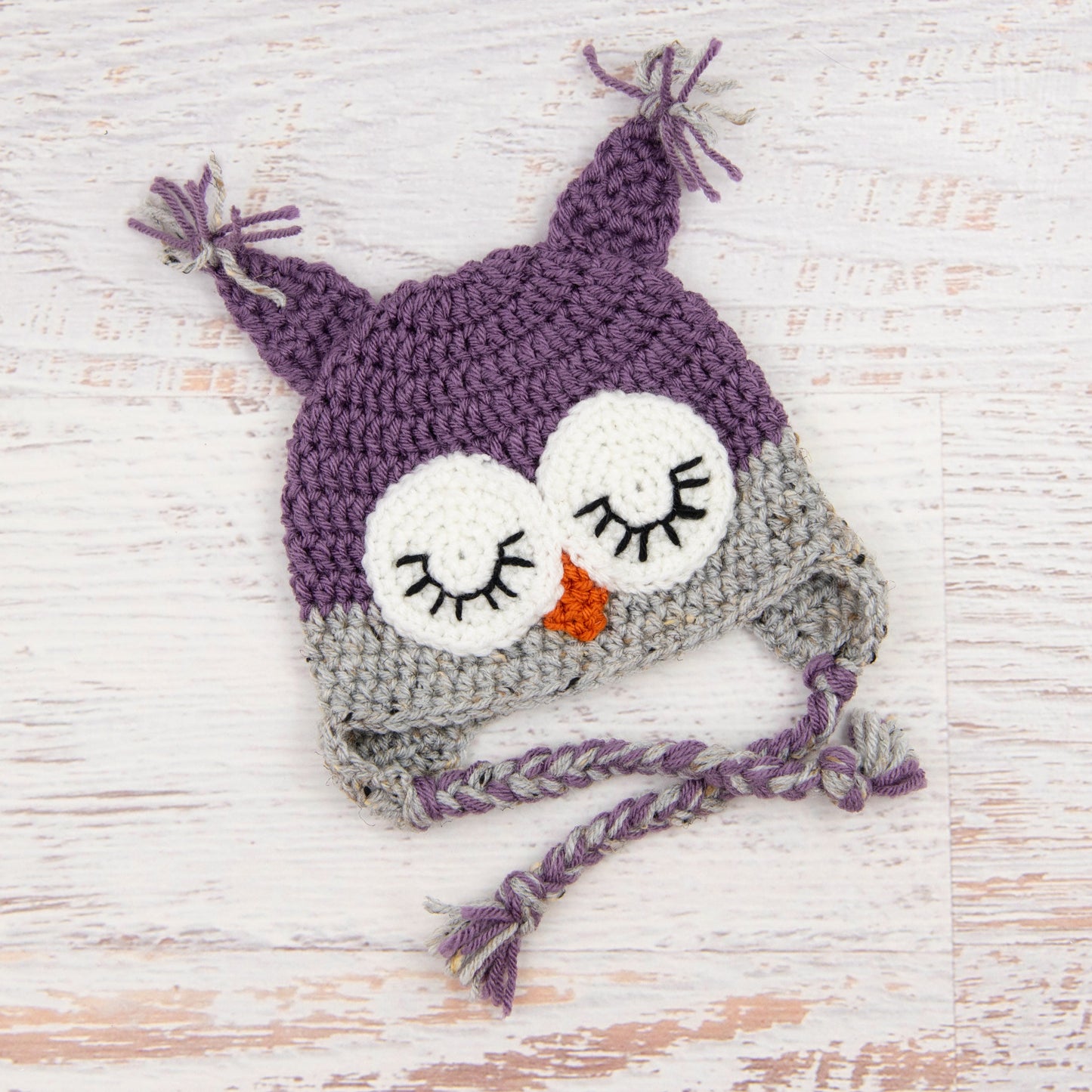 In-Stock 0-6 Month Sleepy Owl in Dusty Purple with Grey Marble