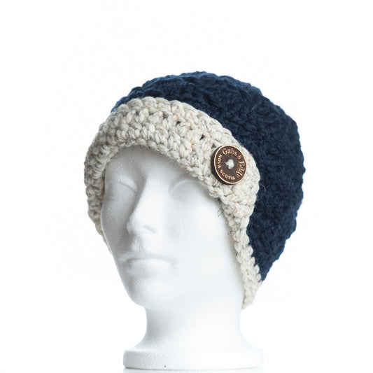 Chunky Button Flapper in Navy with Wheat