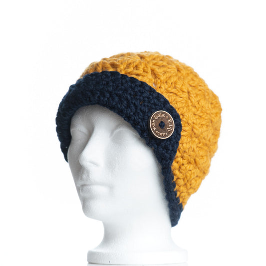 Chunky Button Flapper in Mustard with Navy