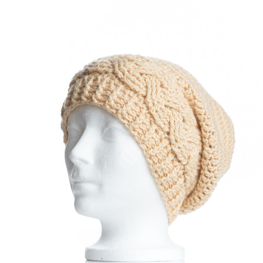 Beige Cabled Slouchy Toque