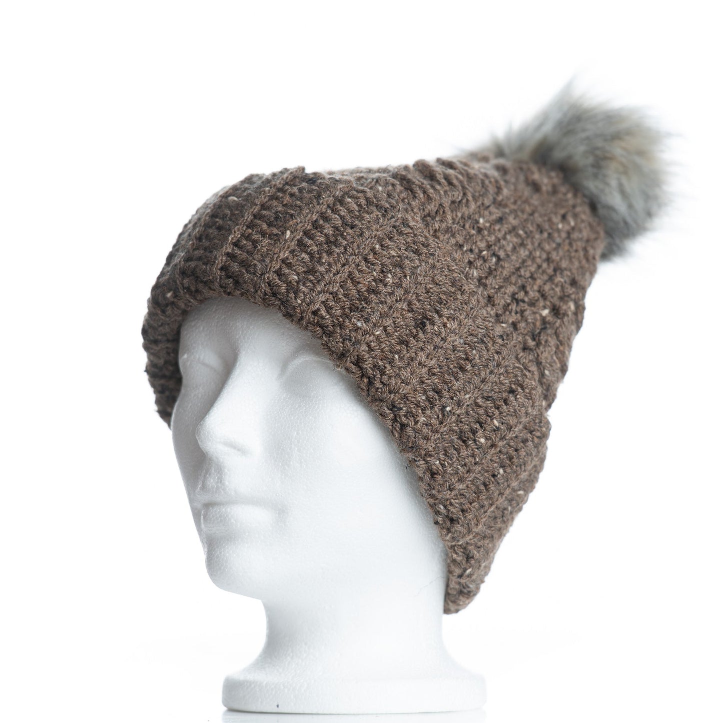 Rustic Cable Toque in Barley with Smoke Pom