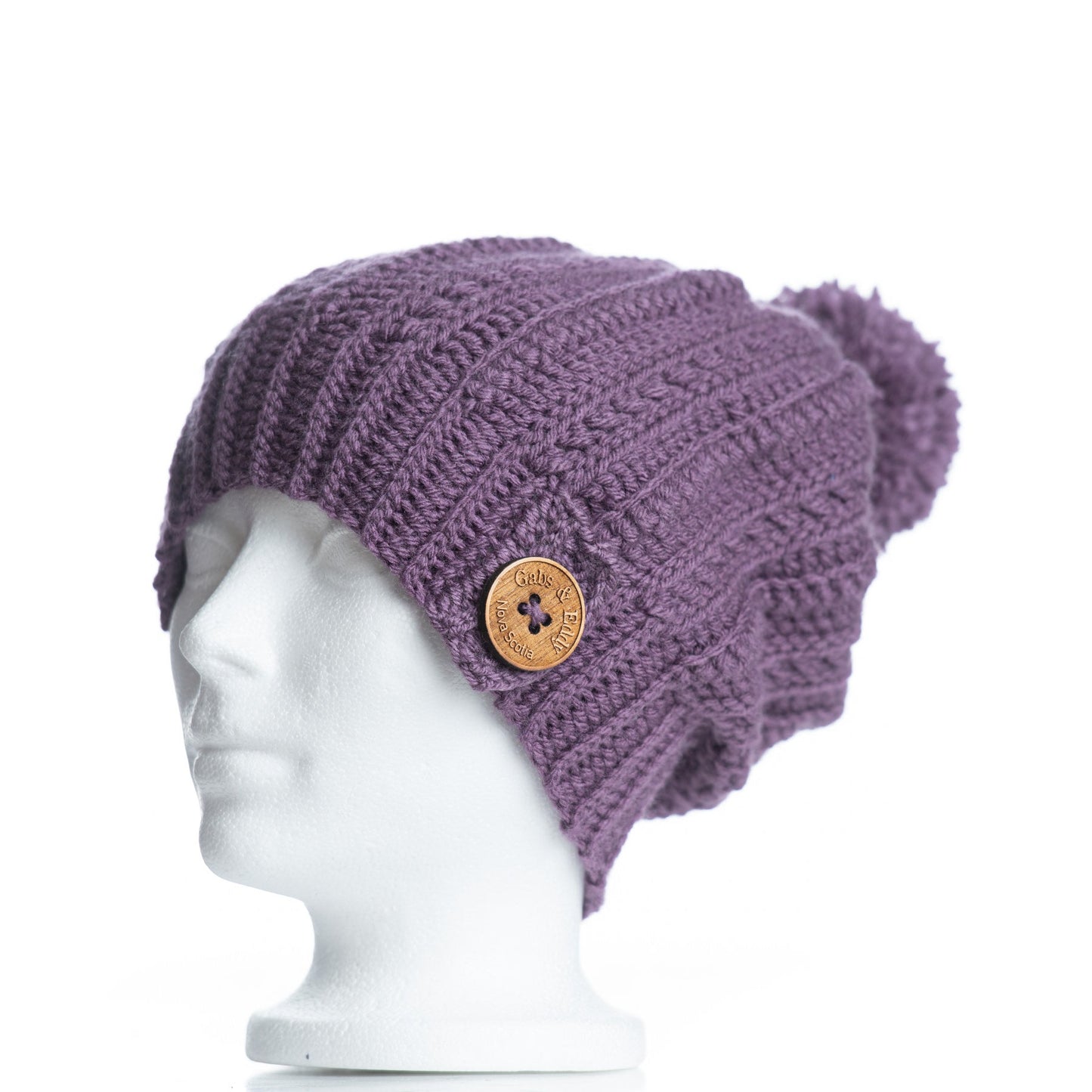 Slouchy Button Toque in Dusty Purple