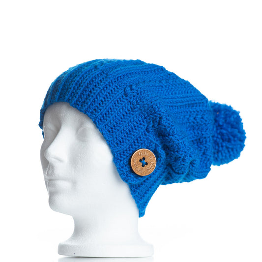 Slouchy Button Toque in Electric Blue