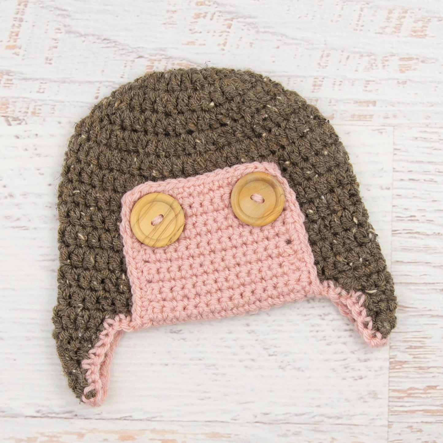 In-Stock 1-3 Year Aviator Hat in Barley with Pink
