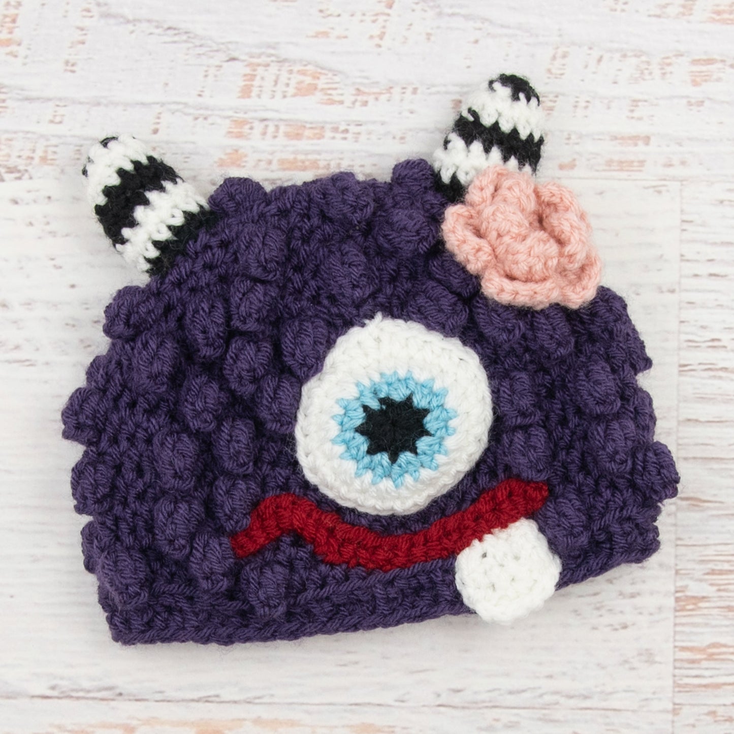 In-Stock 1-3 Year Little Monster in Purple with Baby Aqua Eye and Pink Flower