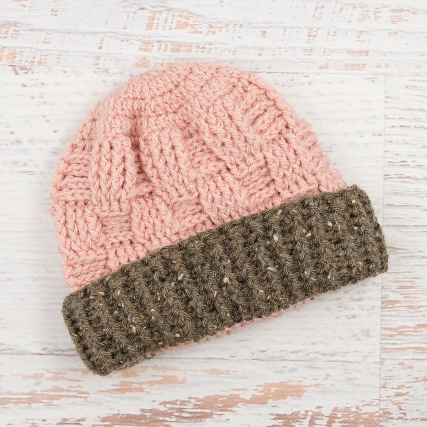In-Stock 1-3 Year Ribbed Waffle Beanie in Pink with Barley