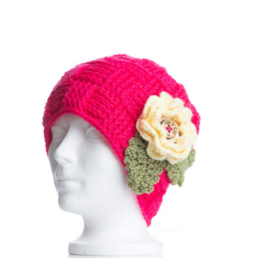 Rose Shocking Waffle Beanie with 3 Interchangeable Flowers