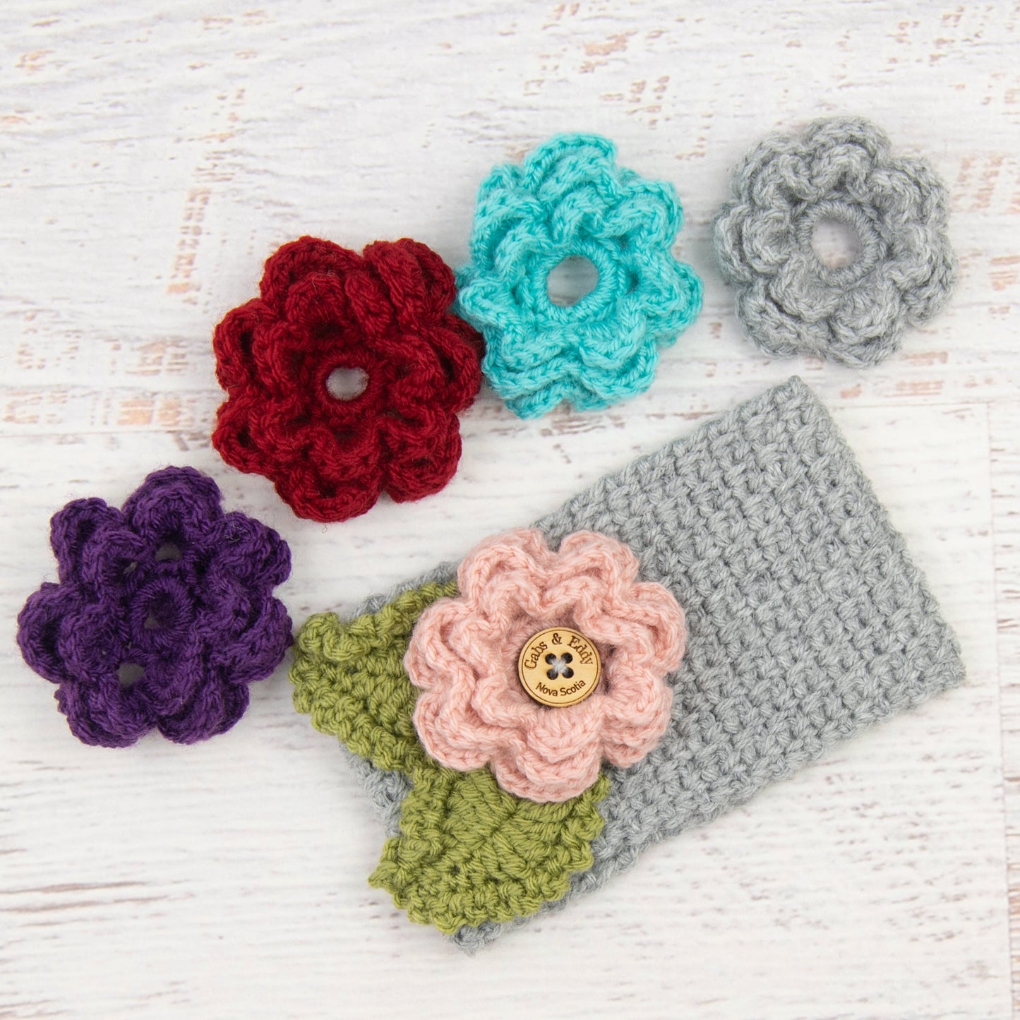 In-Stock 3-10 Year Garden Party Headband in Silver Heather with 5 Interchangeable Flowers