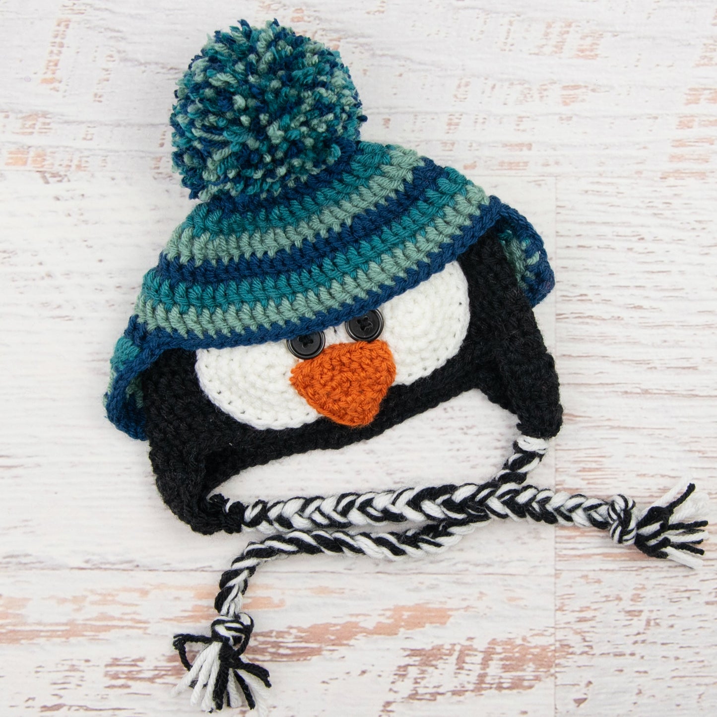 In-Stock 6-12 Month Penguin Hat in Peacock, Sage & Midnight Blue