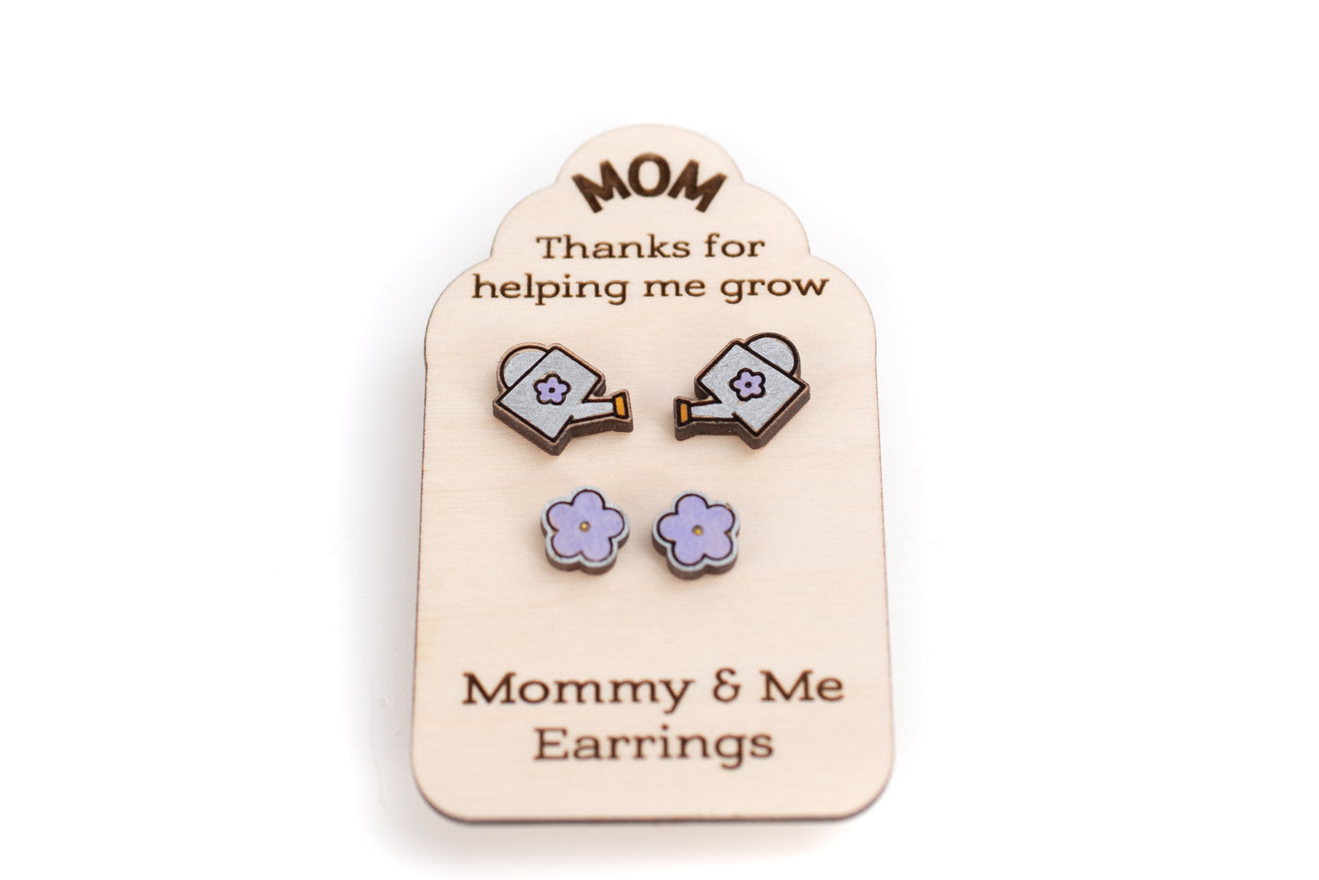 Hand Painted Wooden Studs - Mommy & Me Set Thanks for Helping Me Grow!
