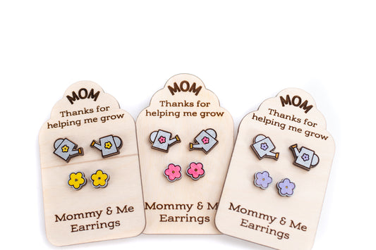 Hand Painted Wooden Studs - Mommy & Me Set Thanks for Helping Me Grow!