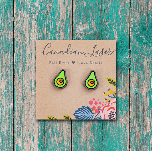 Hand Painted Wooden Studs - Fruit - Avocado