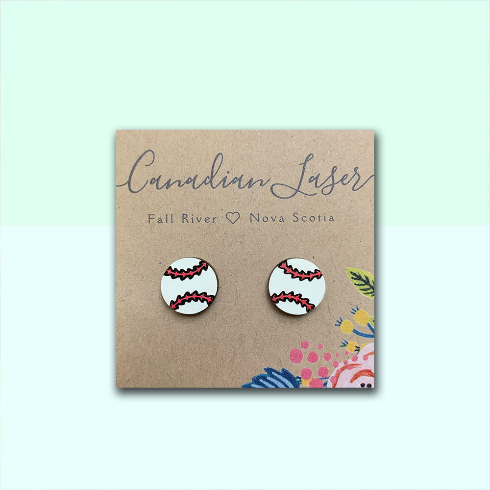 Hand Painted Wooden Studs - Sports - Baseball