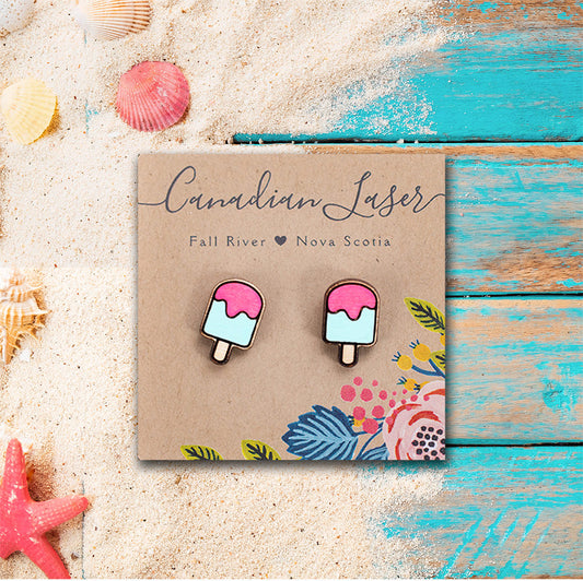Hand Painted Wooden Studs - Treats - Pink Popsicle