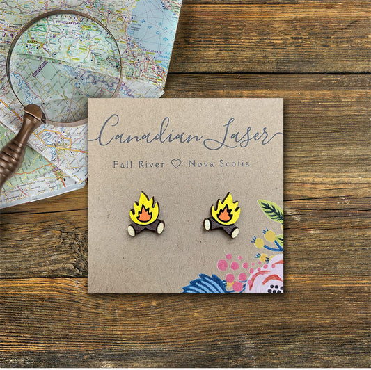 Hand Painted Wooden Studs - Camping - Campfires