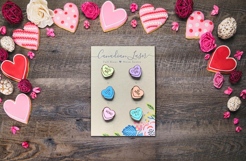 Hand Painted Wooden Studs - Holiday - Valentine's Day - Conversation Love Hearts