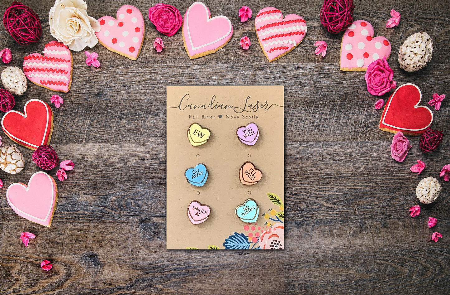 Hand Painted Wooden Studs - Holiday - Valentine's Day - Anti-Valentines Day Conversation Hearts
