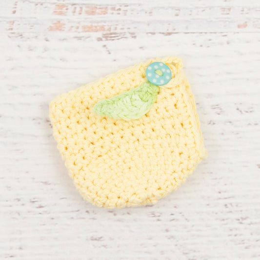 Cotton Apple Cozy in Pale Yellow with Blue Button Detail