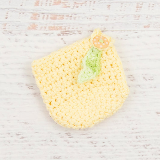 Cotton Apple Cozy in Pale Yellow with Orange Button Detail