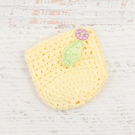 Cotton Apple Cozy in Pale Yellow with Pink Button Detail