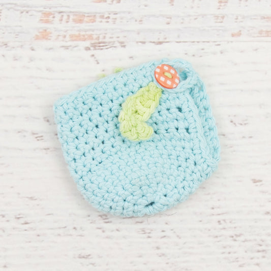 Cotton Apple Cozy in Robin Egg Blue with Checkered Button Detail