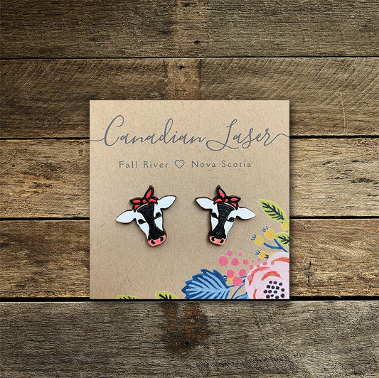 Hand Painted Wooden Studs - Farm Animals - Cows