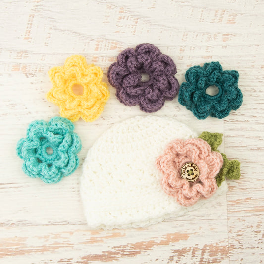 In-Stock 0-6 Month 5 Flower Beanie with 5 Interchangeable Flowers in White