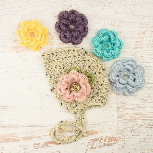 In-Stock 0-6 Month Bonnet with 5 Flowers in Oatmeal
