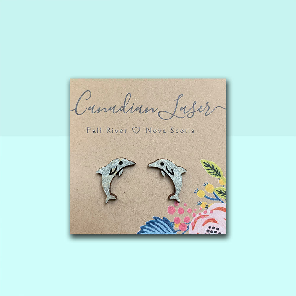 Hand Painted Wooden Studs - Sea Creatures - Dolphins