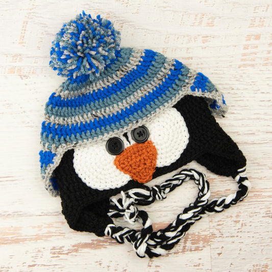 In-Stock 3-10 Year Penguin Hat in Electric Blue, Dusty Blue and Grey Marble