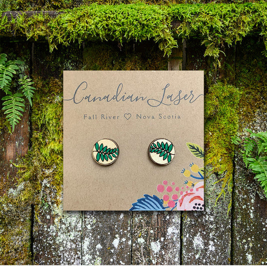 Hand Painted Wooden Studs - Ferns
