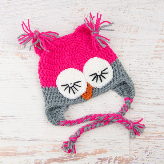 In-Stock 6-12 Month Sleepy Owl in Rose Shocking and Silver Grey
