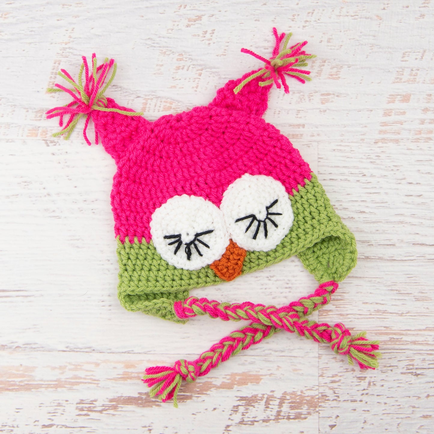 In-Stock 6-12 Month Sleepy Owl in Rose Shocking and Dusty Green
