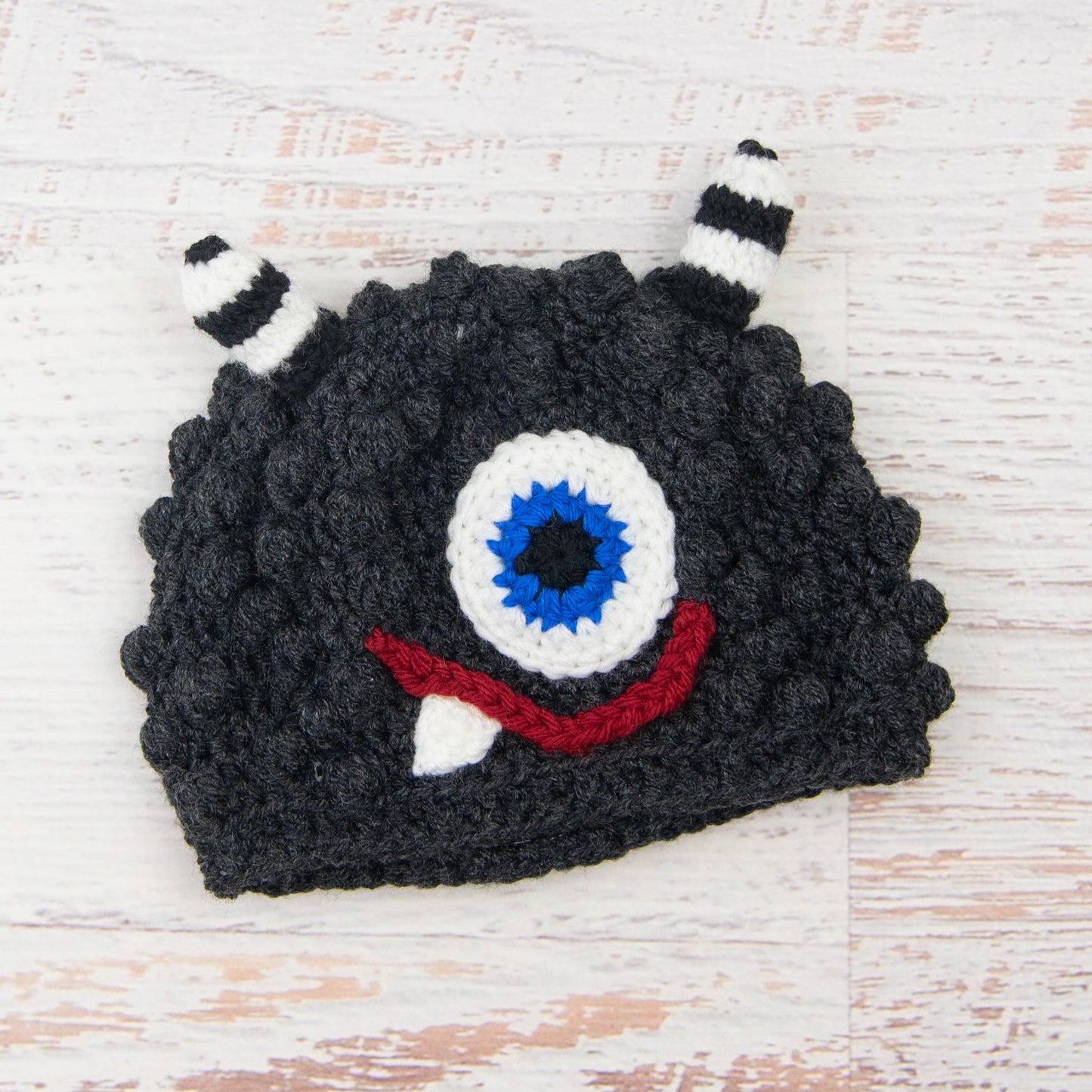 In-Stock 1-3 Year Little Monster in Dark Grey Heather with Electric Blue Eye with Red Lips