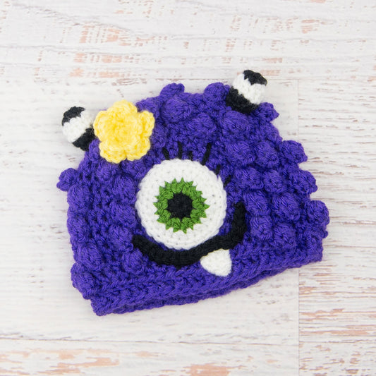 In-Stock 6-12 Month Little Monster in Electric Purple with Kelly Green Eye and Lemon Flower