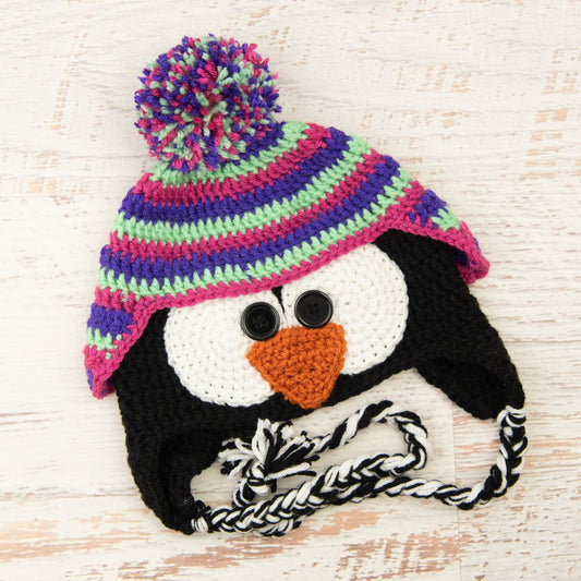 In-Stock 3-10 Year Penguin Hat in Electric Purple, Mint and Raspberry