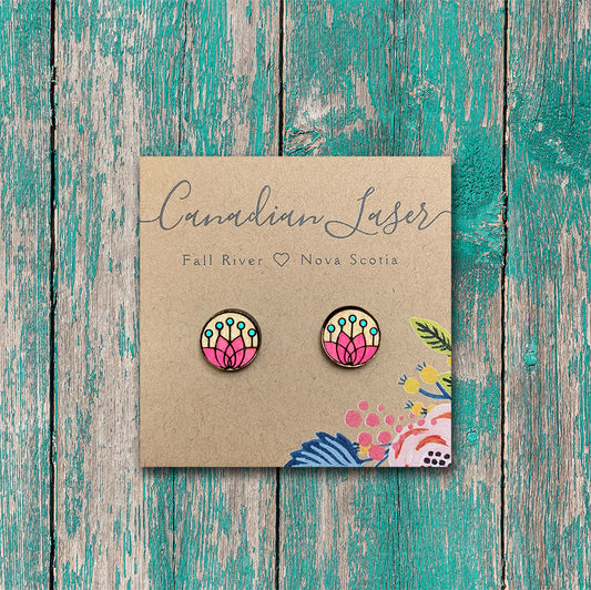 Hand Painted Wooden Studs - Lotus Flower