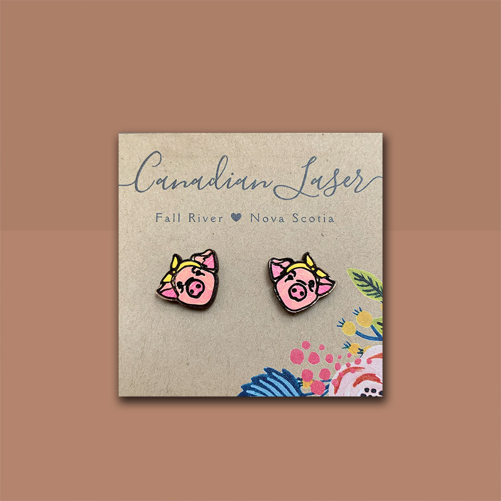Hand Painted Wooden Studs - Farm Animals - Pigs