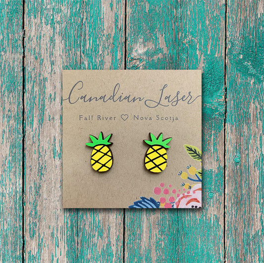 Hand Painted Wooden Studs - Fruit - Pineapples