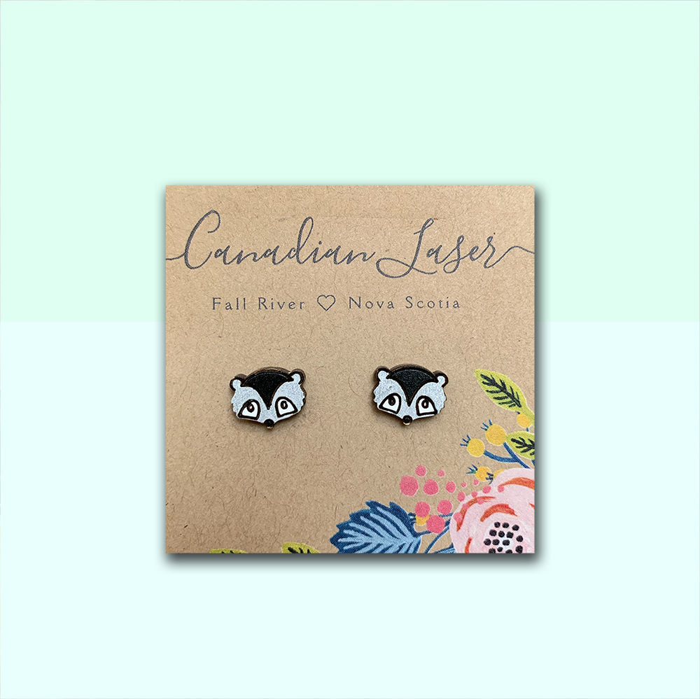 Hand Painted Wooden Studs - Woodland Creatures - Racoons