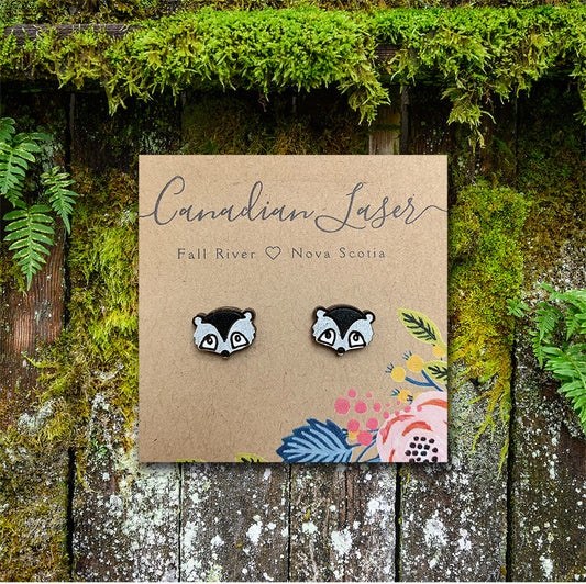 Hand Painted Wooden Studs - Woodland Creatures - Racoons