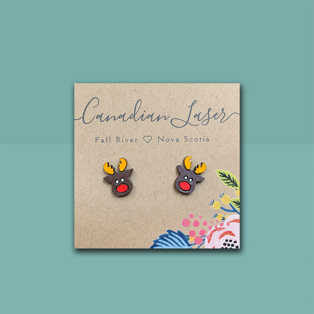 Hand Painted Wooden Studs - Holiday - Christmas - Rudolph