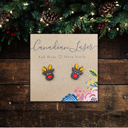 Hand Painted Wooden Studs - Holiday - Christmas - Rudolph