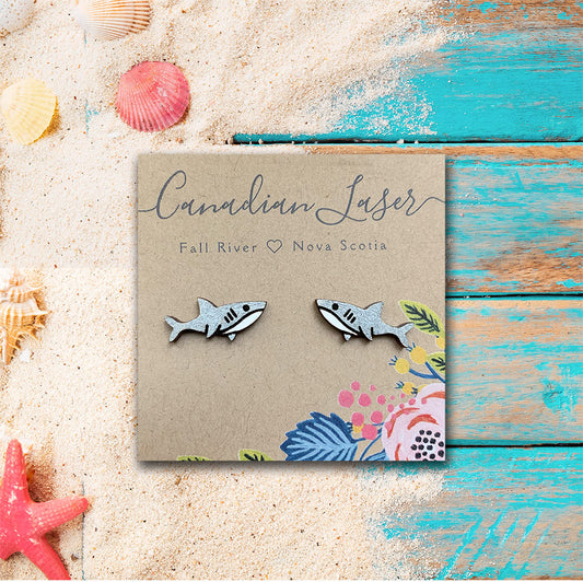 Hand Painted Wooden Studs - Sea Creatures - Sharks