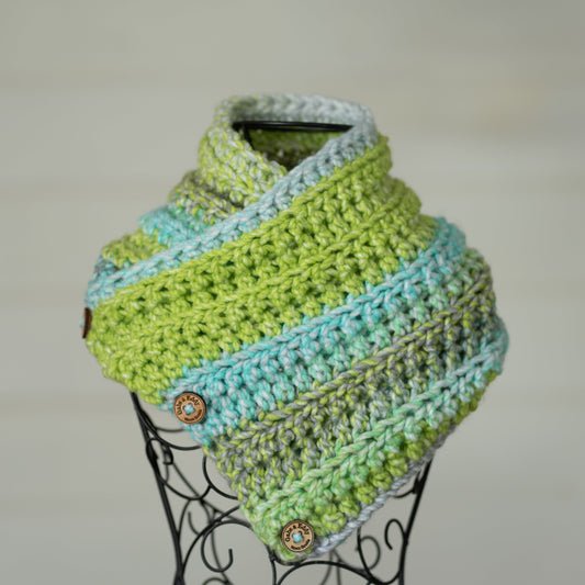 In-Stock Three Button Cowl in 100% Acrylic Lime