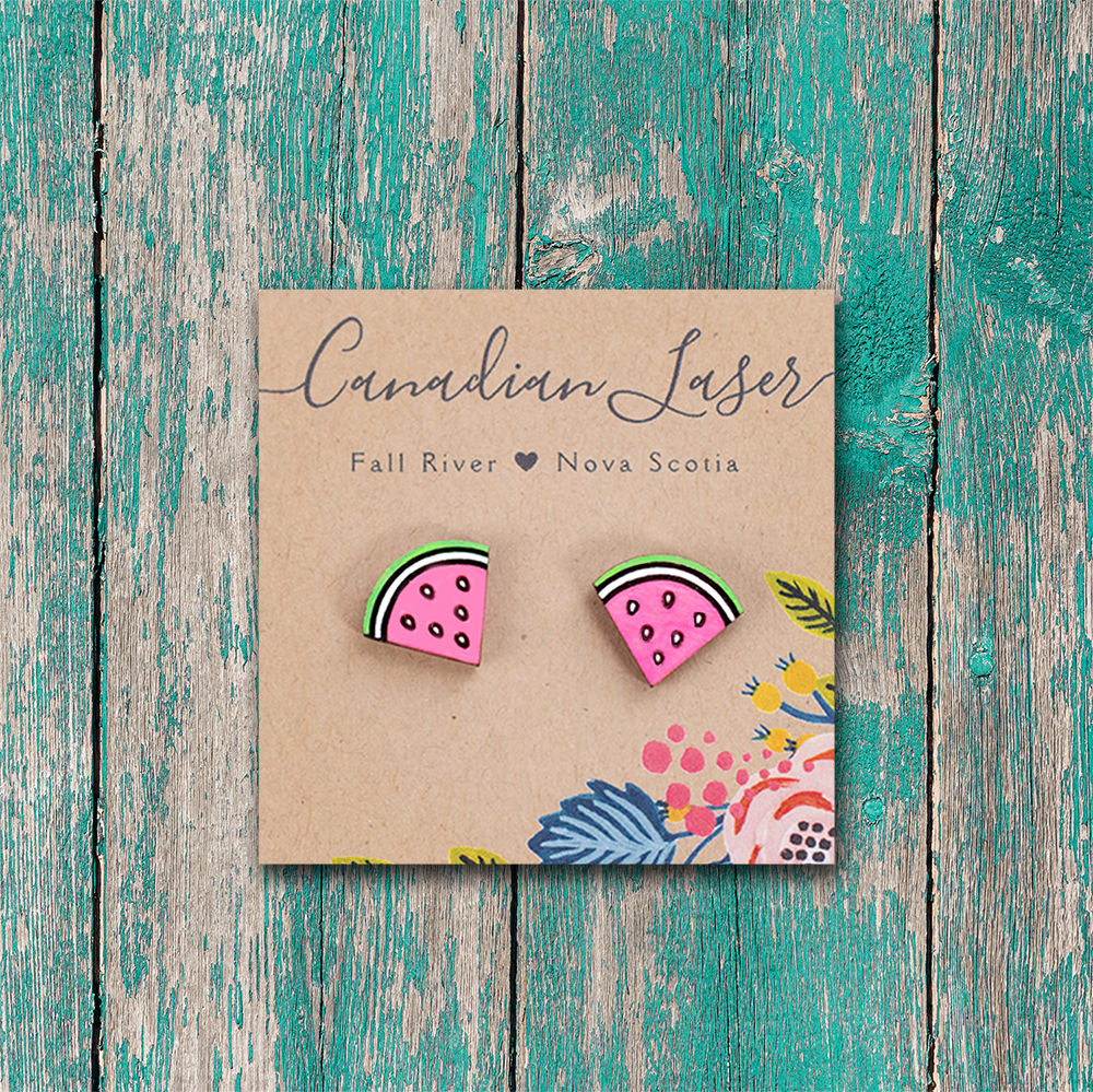 Hand Painted Wooden Studs - Fruit - Watermelon Wedges